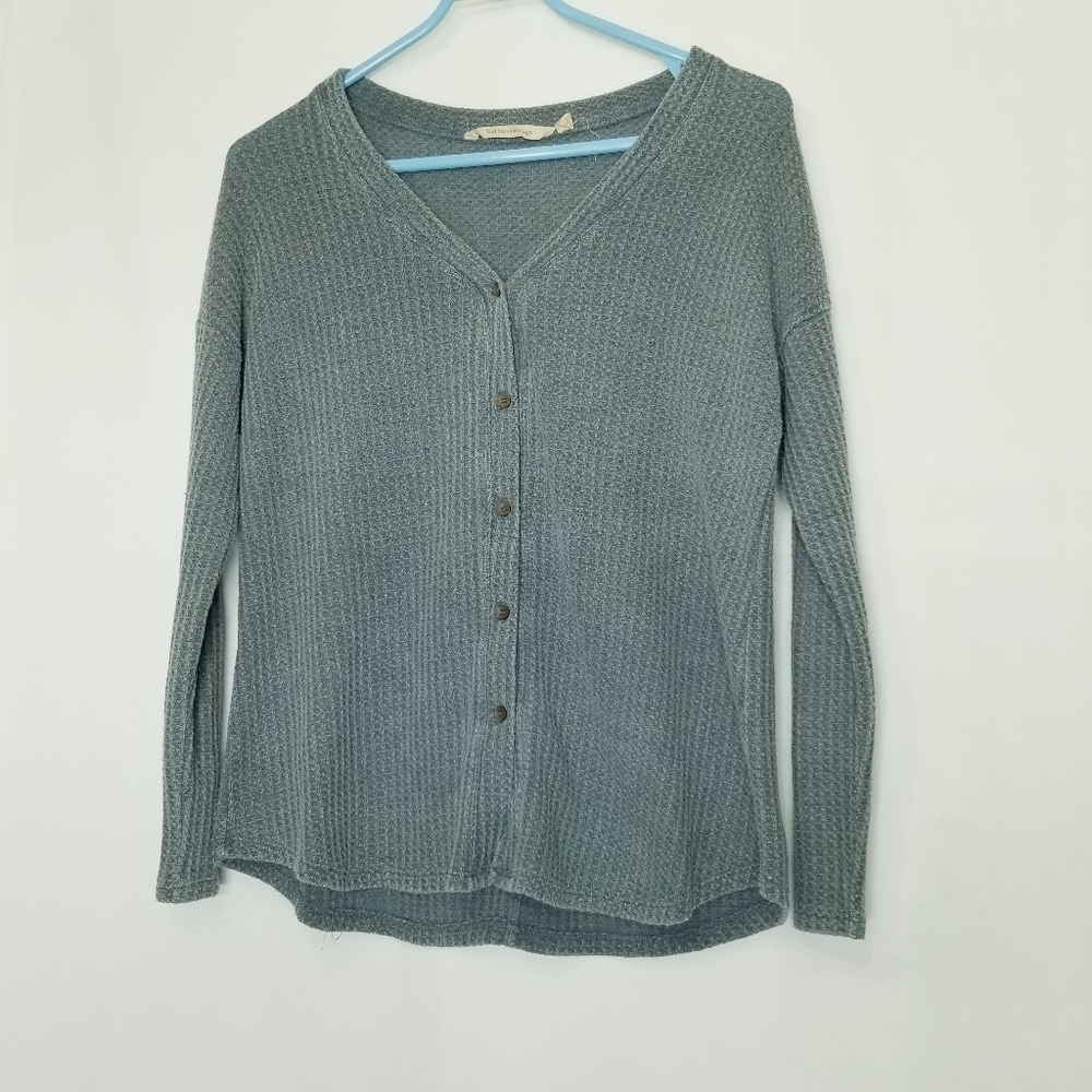 Soft Surroundings Womens Sweater Blue Cardigan Thermal Waffle Relaxed PXS